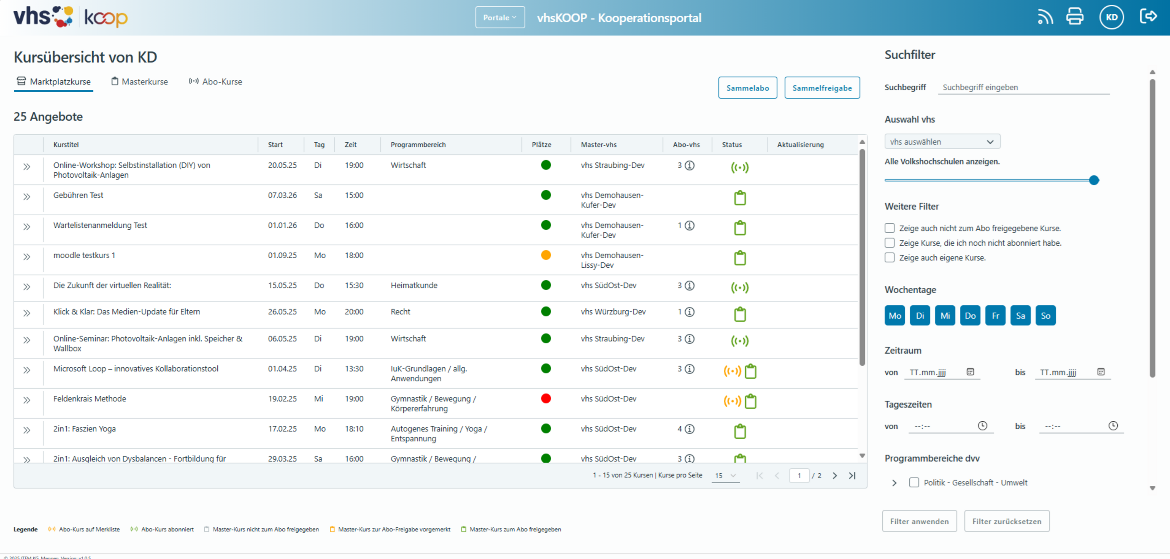 Screenshot des vhsKOOP Marktplatzes
