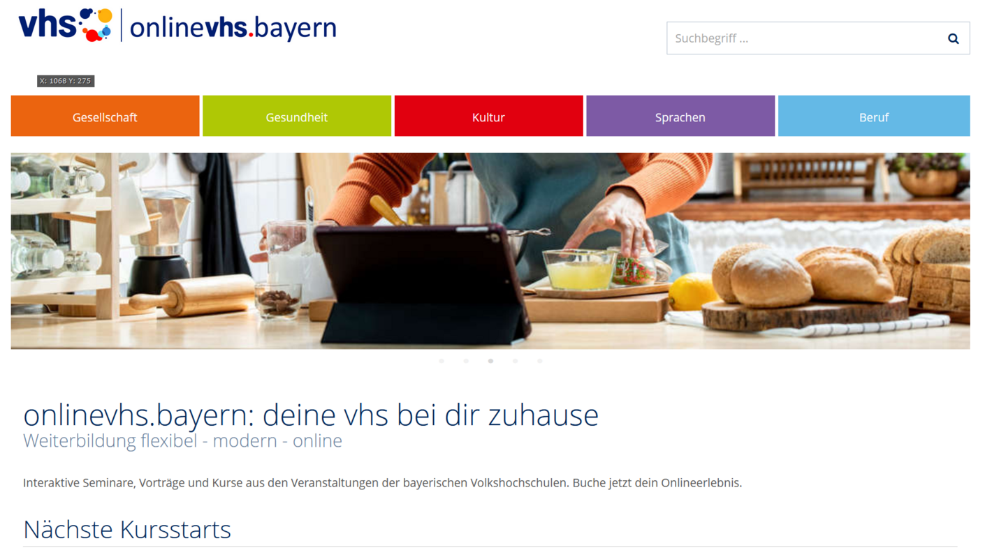 Startseite der online vhs Bayern