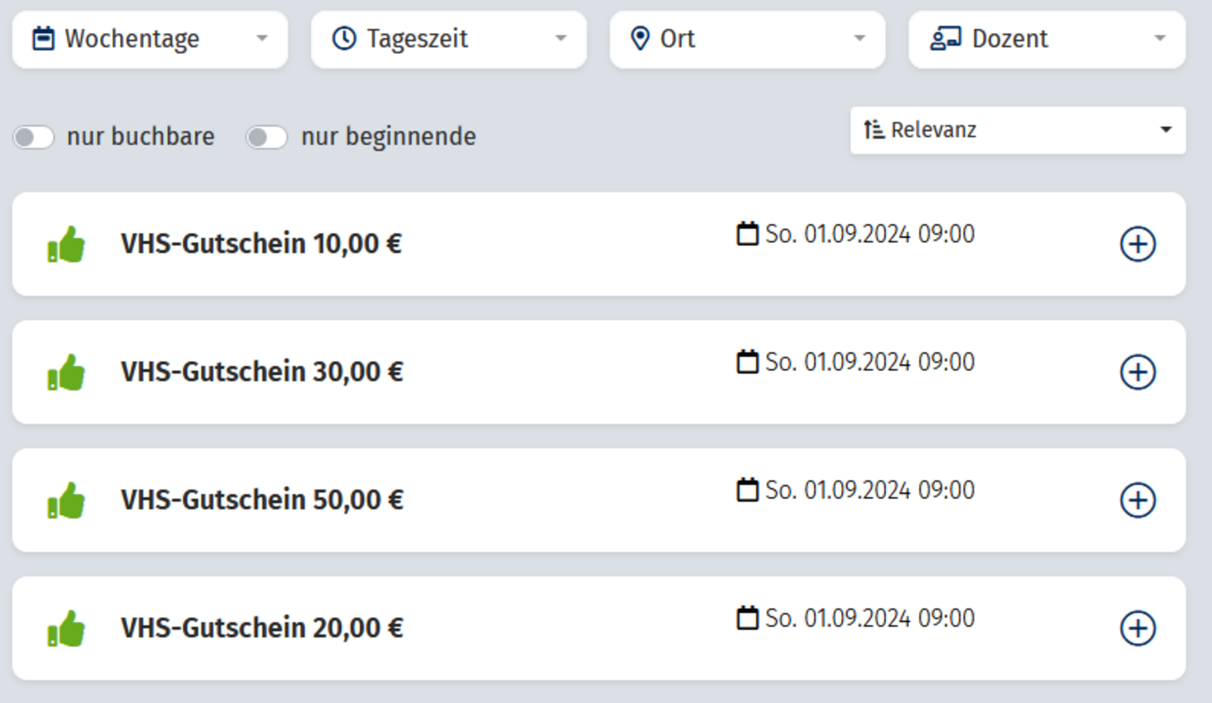 Beispiel Gutscheine vhs Forchheim