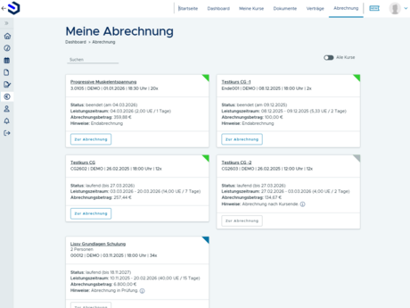 Screenshot Abrechnungsmaske