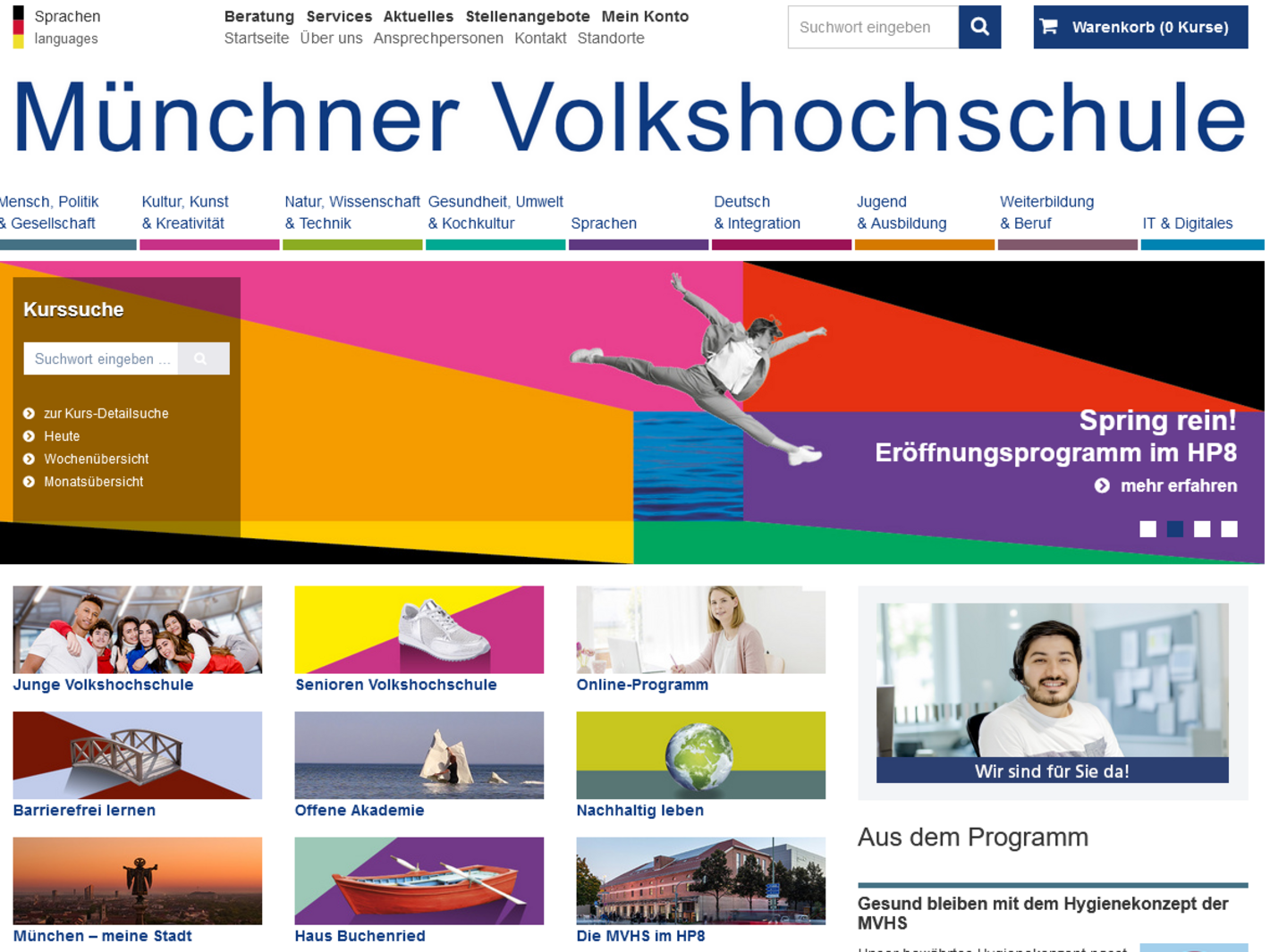 Webseite Münchner Volkshochschule