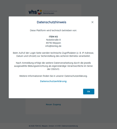 Screenshot Datenschutzhinweis