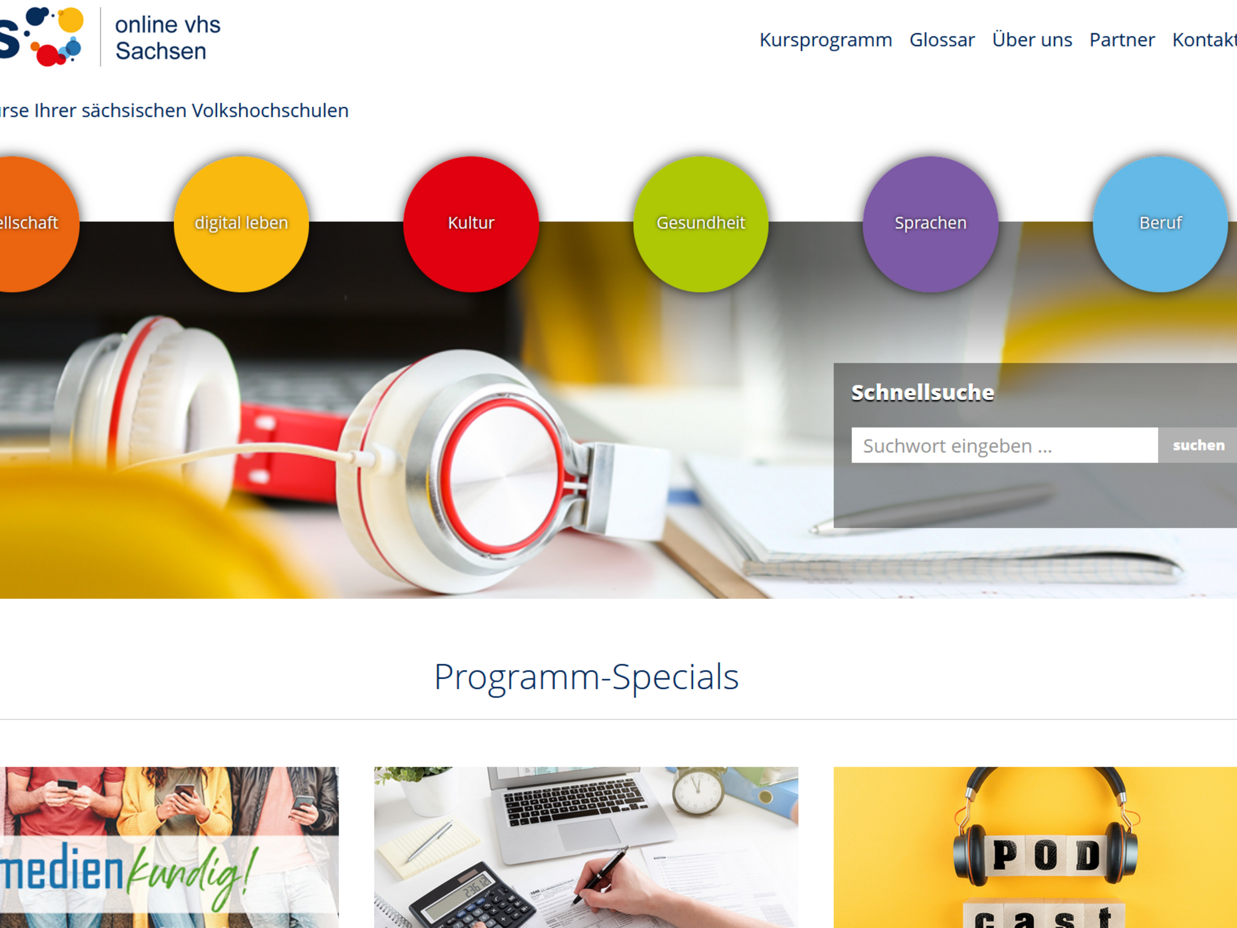 Startseite der online vhs Sachsen