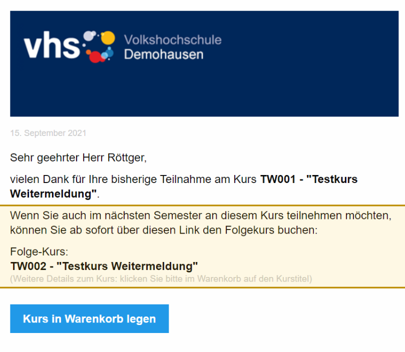 Kursweitermeldung per E-Mail